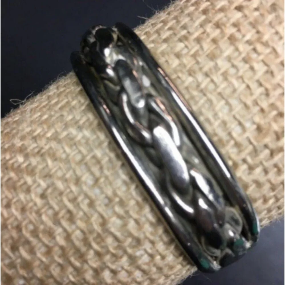 Cuff Bangle Bracelet As Is Silver Chain Link Design Retro BoHo Vintage Classic - Picture 2 of 5